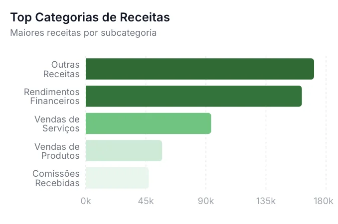 Gráfico de barras com as maiores receitas por categoria